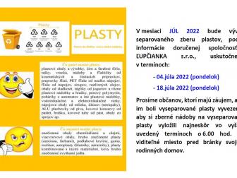 Harmonogram vývozu plastov v mesiaci JÚL 2022 1